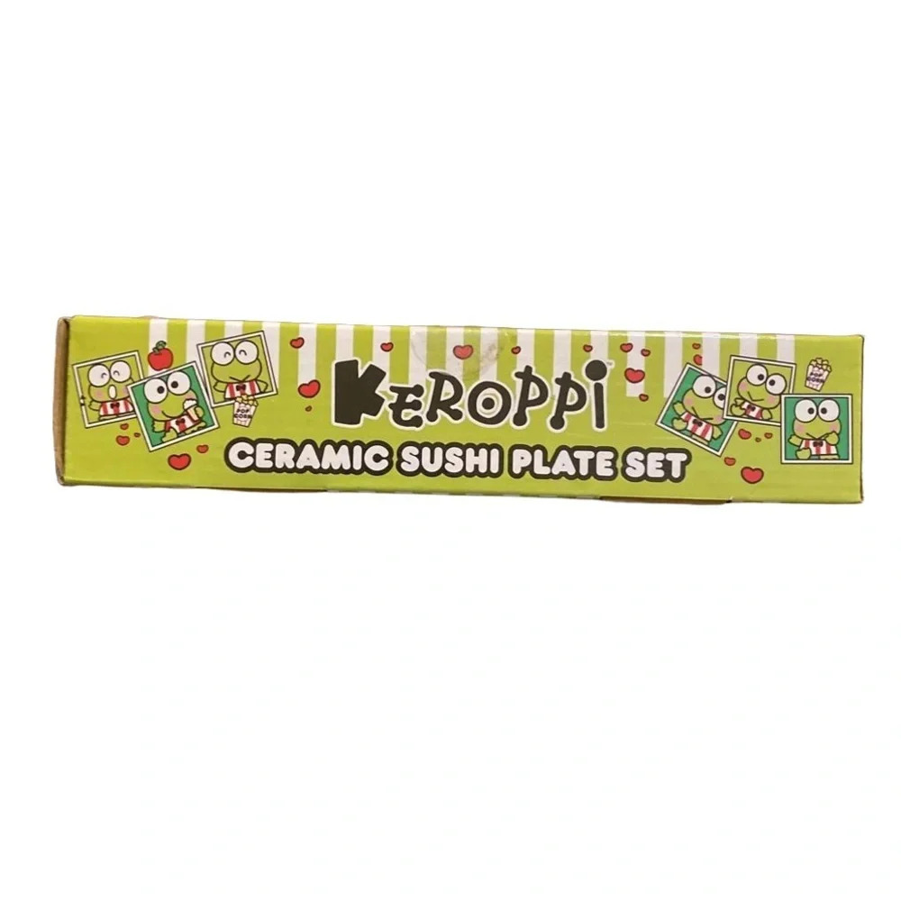 Sanrio Keroppi Ceramic Sushi Plate Set New NIB Dipping Bowl Chopsticks Striped - Picture 3 of 4